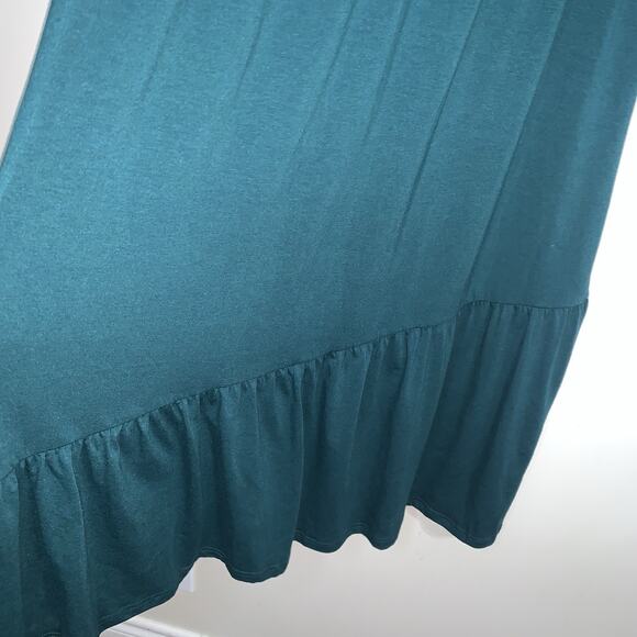 HAEOF Long Sleeve Green Stretchy Midi Women Asymmetrical A Line Dress Size M - Picture 3 of 11